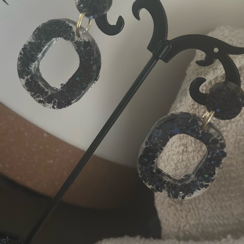 Black Glitter Resin Earrings